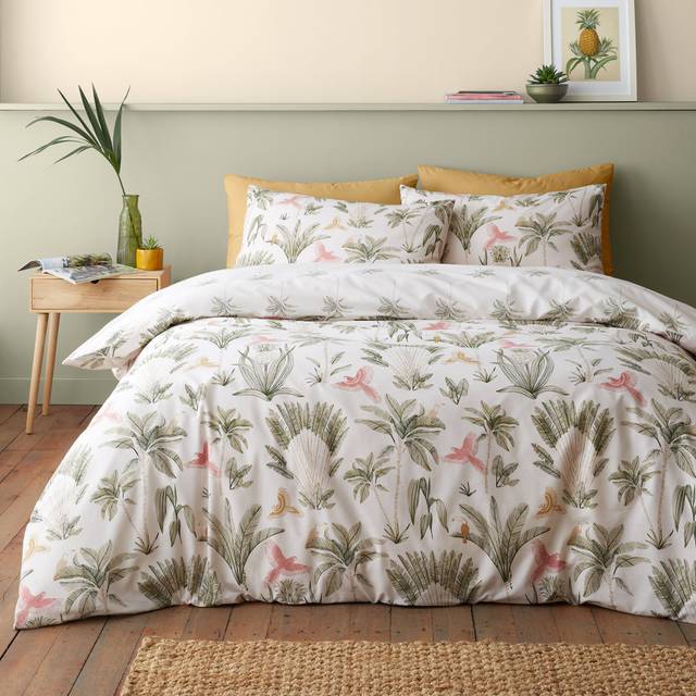 Catherine Lansfield Paradiso Palm Reversible Duvet Cover Bedding Set Natural - Beige