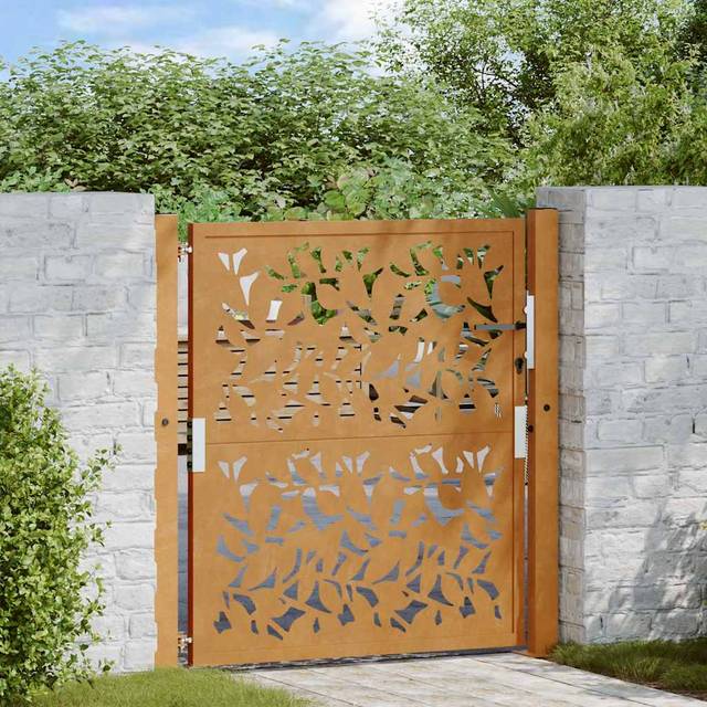 (weathering steel/brown, 105 x 105 cm/leaf design) vidaXL Garden Gate 105x180 cm Weathering Steel Flame Design fence gate