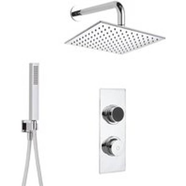 Vis - Modern Digital Two Outlet Thermostatic Shower with 300mm Square Wall Mounted Rainfall Shower Head and Hand Shower Handset Kit - Chrome - Milano