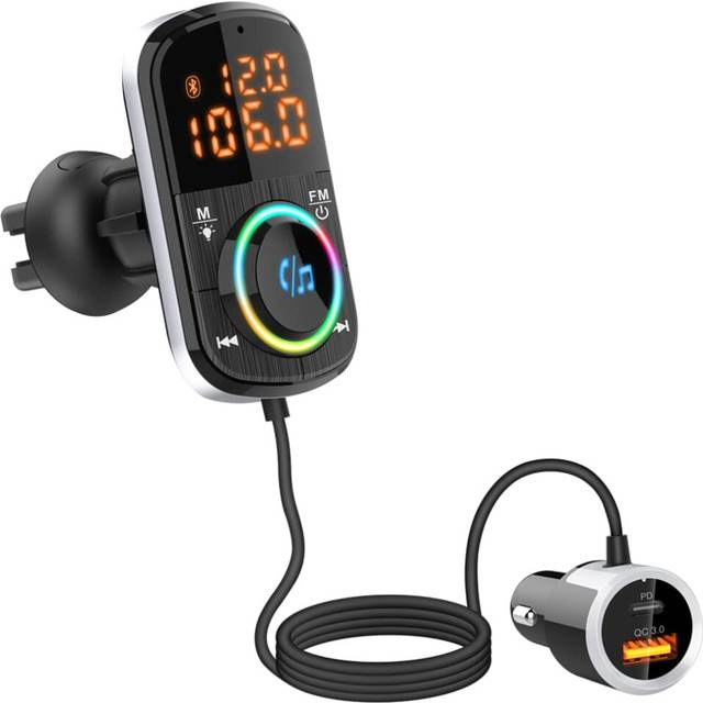 FM Transmitter Bluetooth,36W Type-C PD+QC3.0 Car Fast Charger,Wireless Bluetooth 5.0 Radio Adapter Car Kit with 7 Colors Light