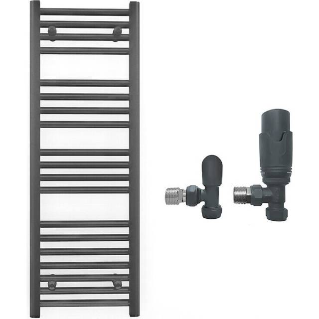 (With TRV Angled Valves, 400 x 1000mm (BTU: 1474)) 400mm Wide Anthracite Towel Rail Radiator + Valves