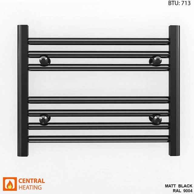 (Black Straight Valves, 600 x 400mm (BTU: 713)) 600mm Wide Black Towel Rail Radiator With Valves