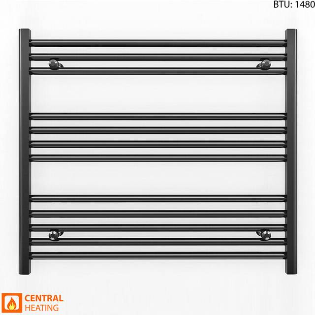 (Black Straight Valves, 800 x 700mm (BTU: 1480)) 800mm Wide Black Towel Rail Radiator With Valves