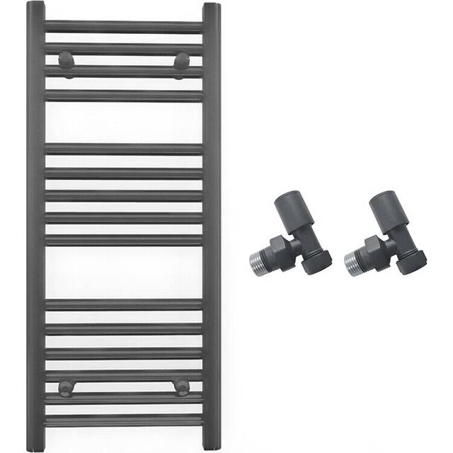 (300 x 800mm, With Angled Valves) 300mm Wide Anthracite Towel Rail Radiator + Valves