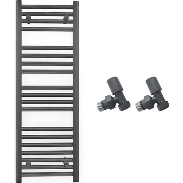 (With Angled Valves, 400 x 1000mm (BTU: 1474)) 400mm Wide Anthracite Towel Rail Radiator + Valves