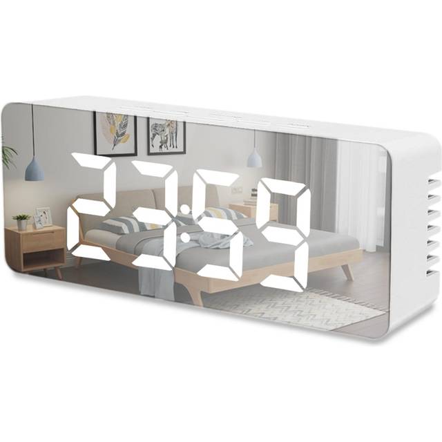 Digital Alarm Clock Desk Alarm Clock LED Mirror Alarm Clocks Temperature Display white