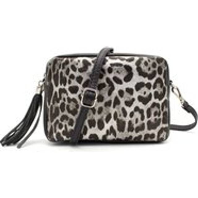 Italian Genuine Leather Leopard Print Small Crossbody Bag With Tassel Charm - Silver - One Size