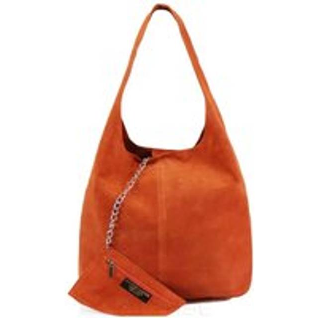 Spacious Slouch Genuine Italian Suede Tote Handbag - Orange - One Size