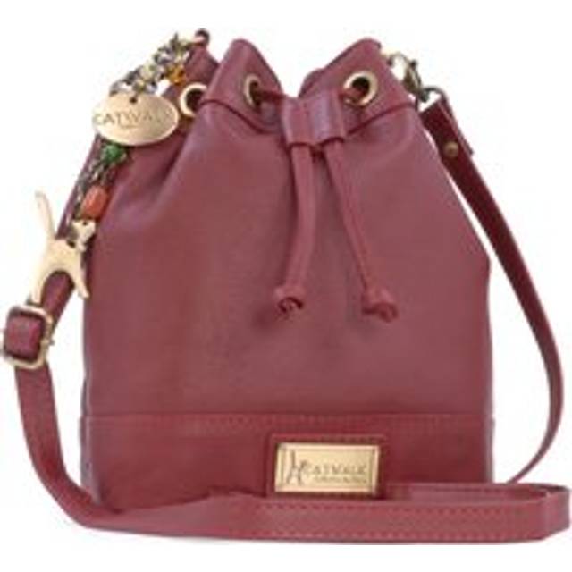 Rochele Small Leather Drawstring Cross Body Bucket Bag - Red