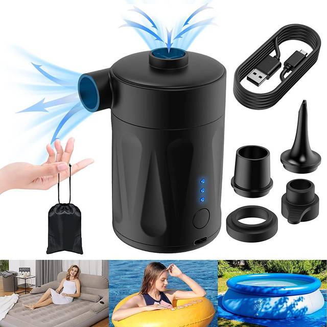 Portable Electric Outdoor Inflatable Pump With 5200mAh Battery Portable Air Mattress Pump Rechargeable Mini Inflator Air Pump for Inflatables Pool black