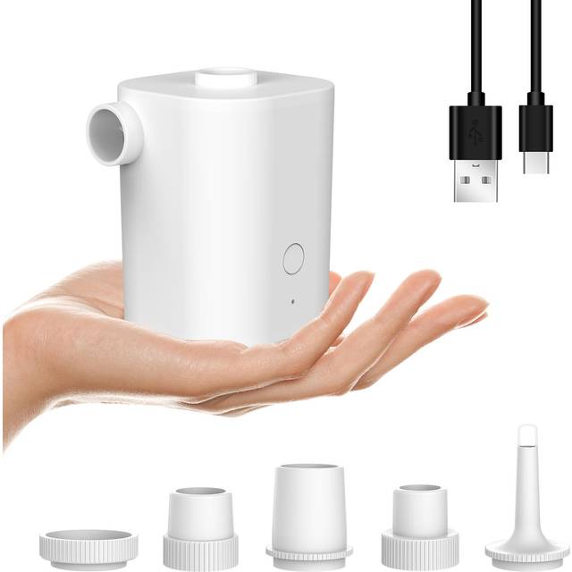 Electric Air Pump with 5 Nozzles USB Quick Air Pump with 2500mAh Battery for Inflator Deflator white