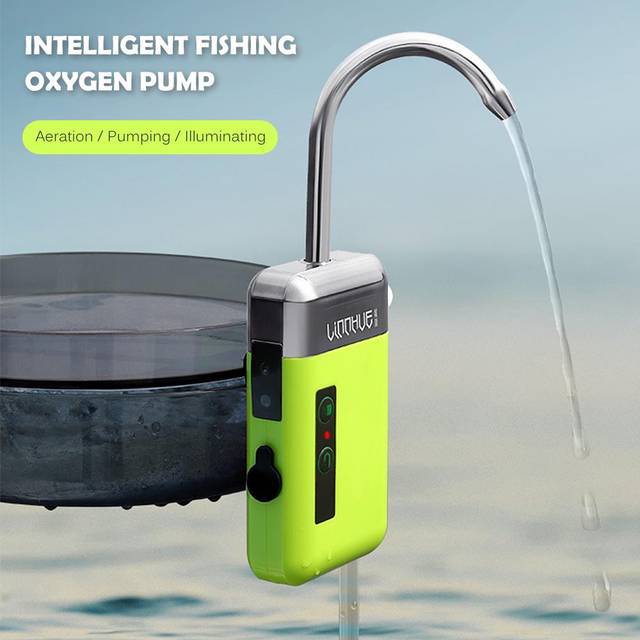 Portabel miniluftpump utomhus Luftsyrepump med luftstensrör 3-i-1 avkännande USB-laddning grön