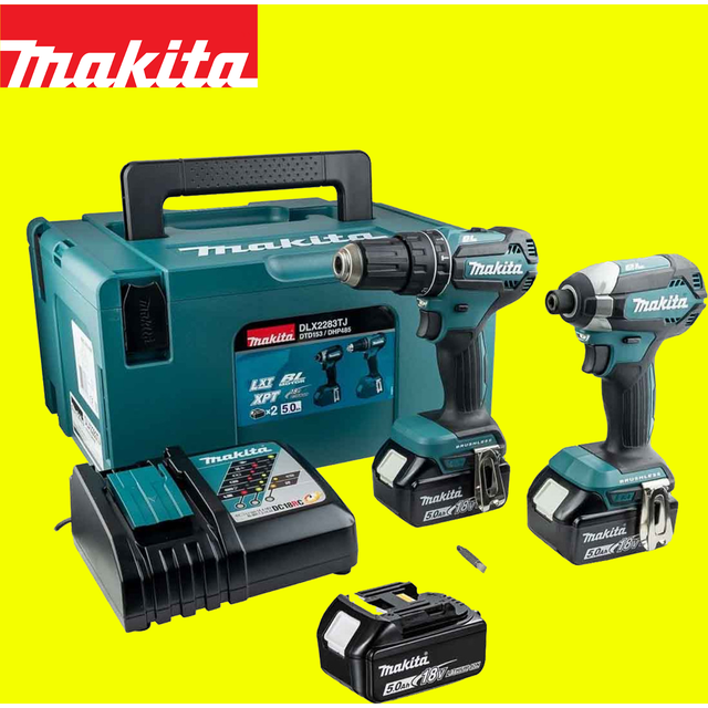 Makita DLX2283TJ 18v LXT Cordless Brushless Combi Drill and Impact Driver Kit 3 x 5ah Li-ion Battery Charger Case