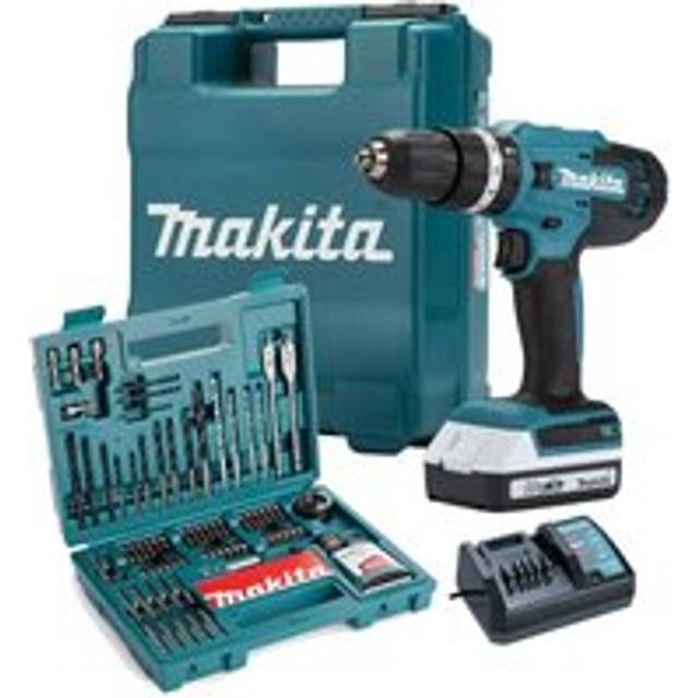 Makita HP488DWA 18v Lithium Combi Hammer Drill 1x 2Ah - 100 Screwdriver Bit Set
