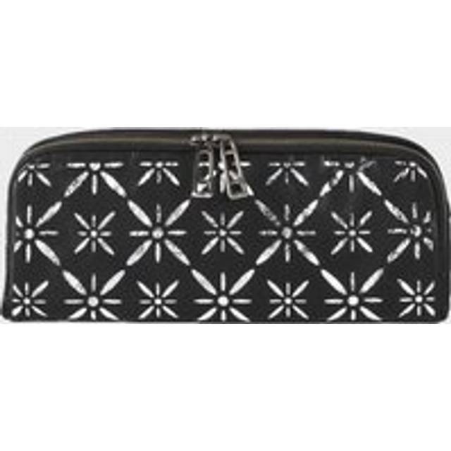 'HOLBORN' Metallic Silver and Black Floral Designer Leather Clutch Bag - One Size