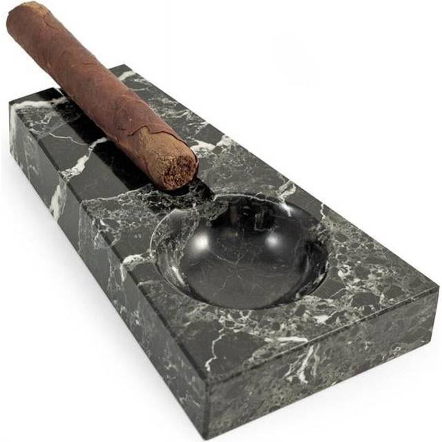 Bey-Berk Black Zebra Marble Single Cigar Ashtray