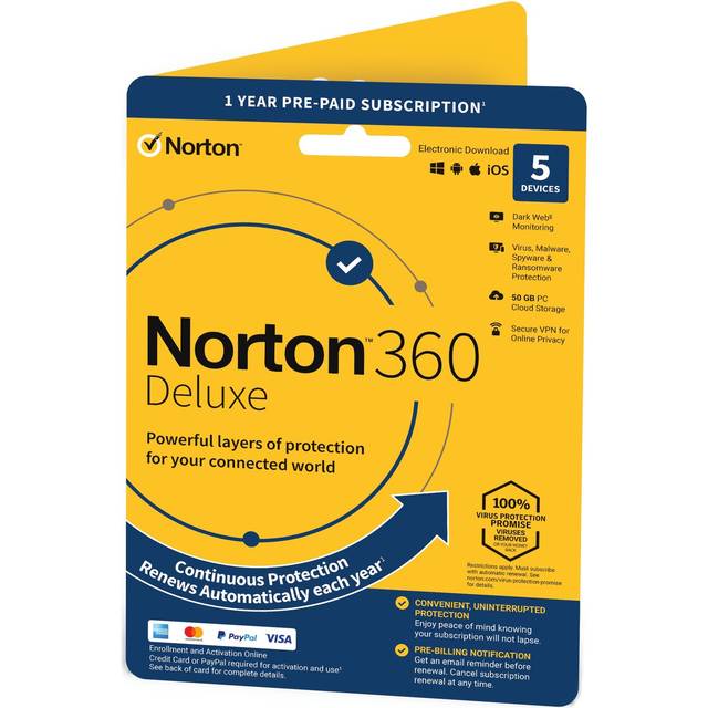 NORTON 360 Deluxe 5 Device, 1 year auto-renew subscription