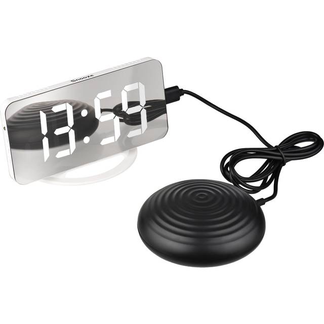 Vibrating Alarm Clock Digital Mirror Alarm Clock with Large Clear Screen Adjustable Brightness Dual white