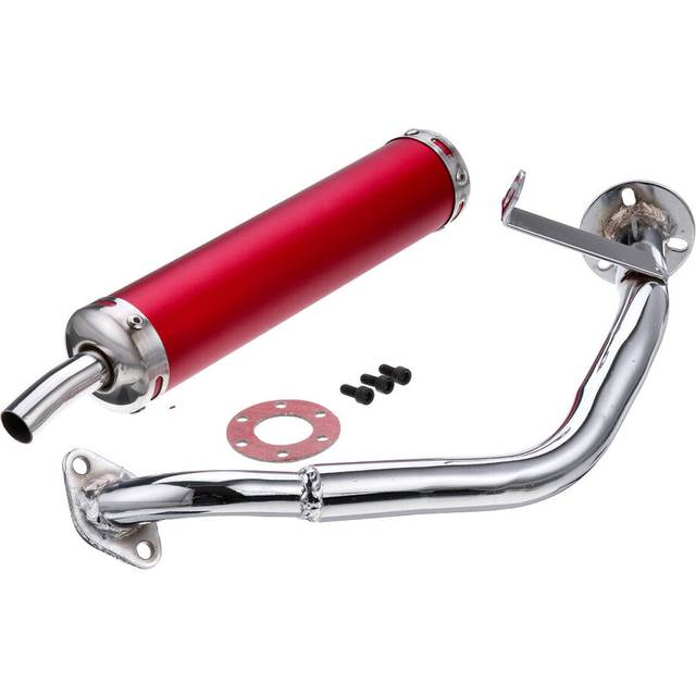 (Red) 22MM Inlet Round Bent Outlet Exhaust Muffler Tip End Tail Pipe with Front Pipe Kit Rear