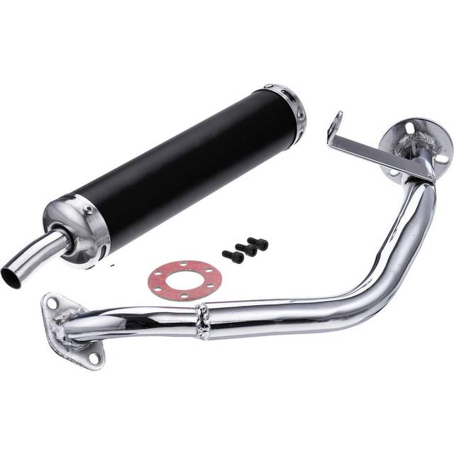 (Black) 22MM Inlet Round Bent Outlet Exhaust Muffler Tip End Tail Pipe with Front Pipe Kit Rear