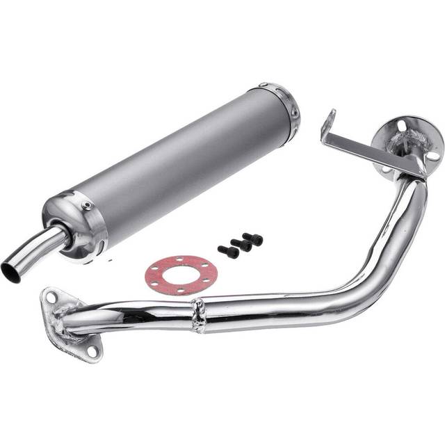 (Silver) 22MM Inlet Round Bent Outlet Exhaust Muffler Tip End Tail Pipe with Front Pipe Kit Rear