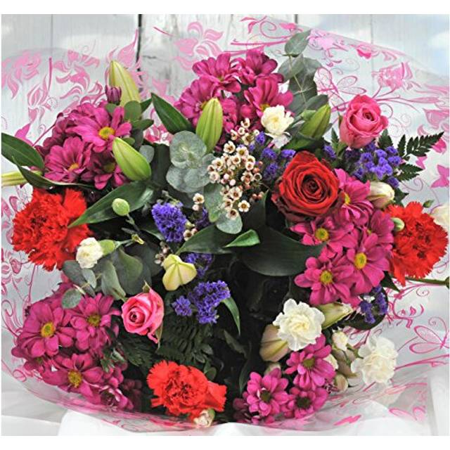 Homeland Florists Superb Mixed Fresh Flower Bouquet Delivered with a Single Large Naomi Velvet Rose at its Heart, Large, Red
