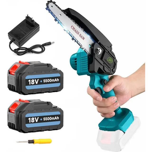 "(1x6"" Chainsaw+2x3.0A Battery+Charger) 6inch Small Mini Cordless Chainsaw Handheld Garden Saw 5.5A Battery"