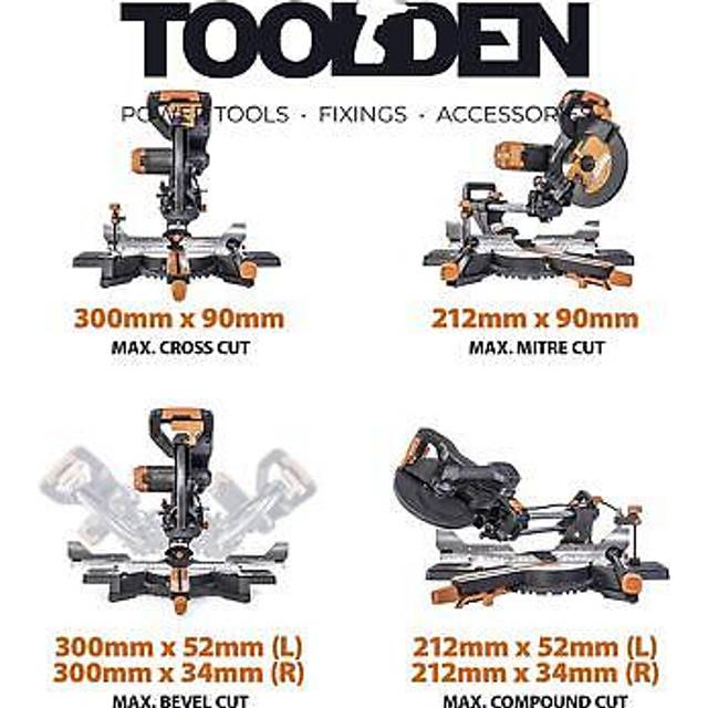 Evolution r255sms-db+ 255mm double bevel sliding mitre saw with tct blade 240v