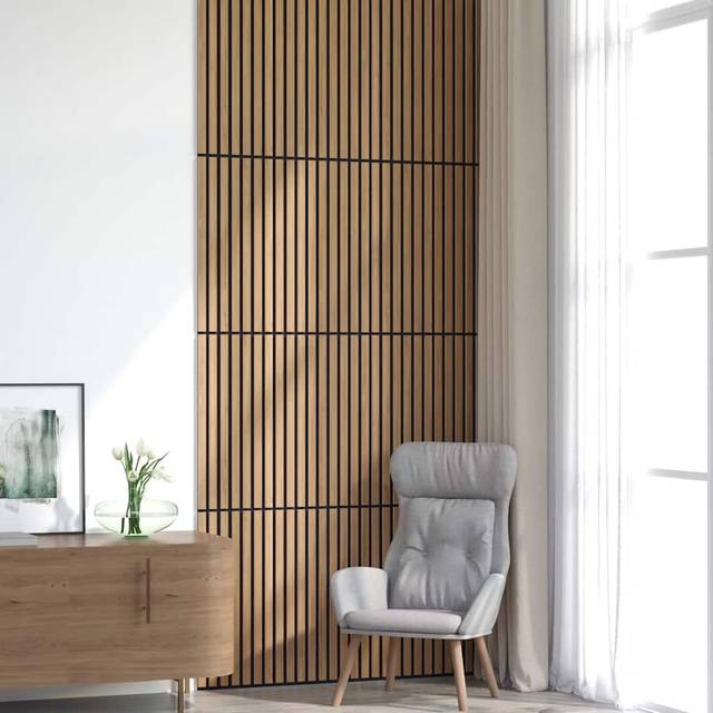 vidaXL Acoustic Wall Panels 8 pcs Slatted 60.5x60 cm Oak Veneer - Brown