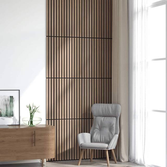 vidaXL Acoustic Wall Panels 8 pcs Slatted 60.5x60 cm Oak Veneer - Brown