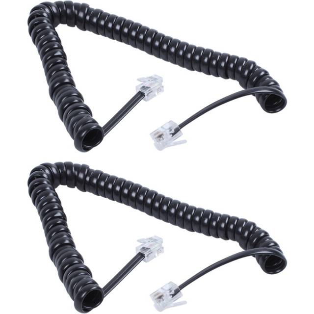 2X Replacement RJ9 4P4C Plug Coiled Stretchy Telephone Handsets Cable Line Black