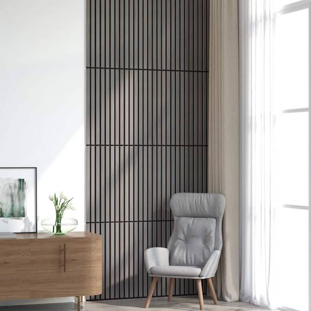 vidaXL Acoustic Wall Panels 8 pcs Slatted 60.5x60 cm Oak Veneer - Grey
