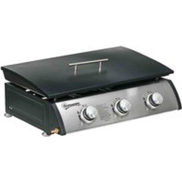 Outsunny Gas Plancha Grill with 3 Stainless Steel Burner, 22.5kW, Portable Tabletop Gas BBQ with Non-Stick Griddle and Lid for Camping Picnic Garden P