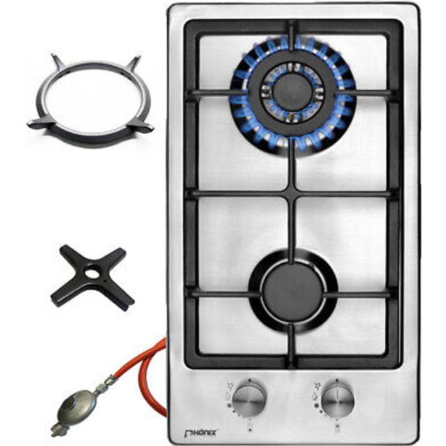 Phoenix 102sbt Gas Hob Stainless Steel Cooker 2 Lamps, Wok-aufsatz + Herdkreuz