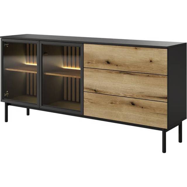Elegant Lang Display Sideboard Cabinet 180cm with LED Lights - Spacious Storage Solution - Oak (85cm H X 180cm W X 39cm D)