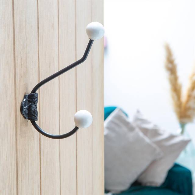 50mm x 180mm Ceramic Ball Hat & Coat Hook - White
