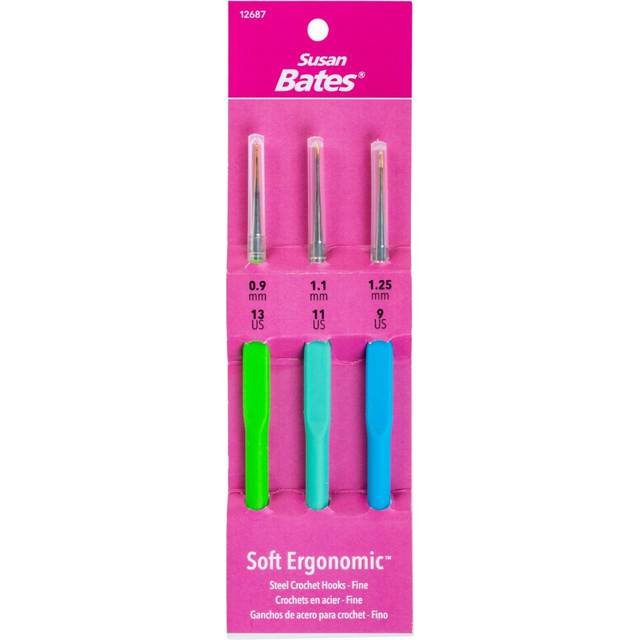 Susan Bates Steelite Soft Ergonomic Steel Crochet Hook Set-Fine Sizes 0.9mm,1.1mm, and 1.25mm 12687
