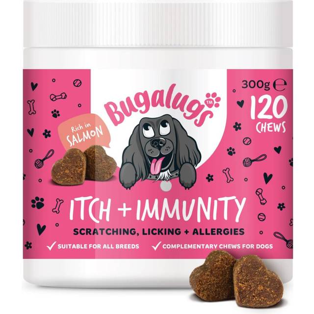 BUGALUGS Itch & Immunity Dog Treats for itchy dog skin, anti itch for dogs may help itchy paws, ears, eyes, stop scratching & licking