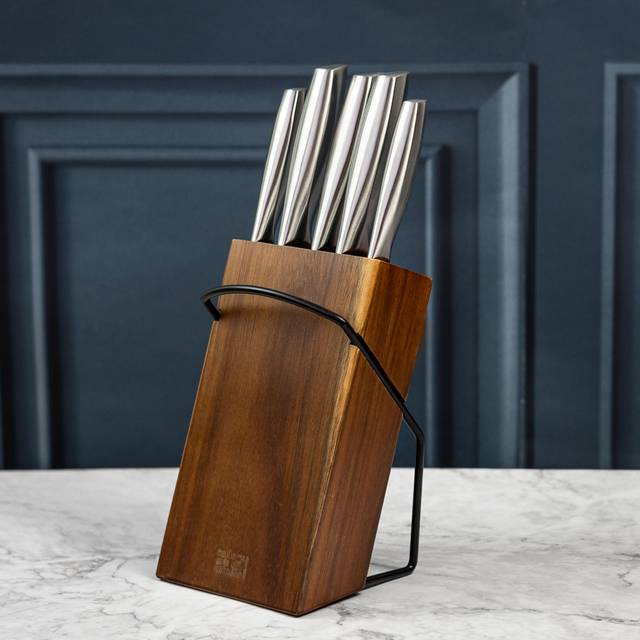 Taylor's Eye Witness Hamilton Stainless Steel 5 Piece Hollow Handle Acacia Wood Knife Block Set