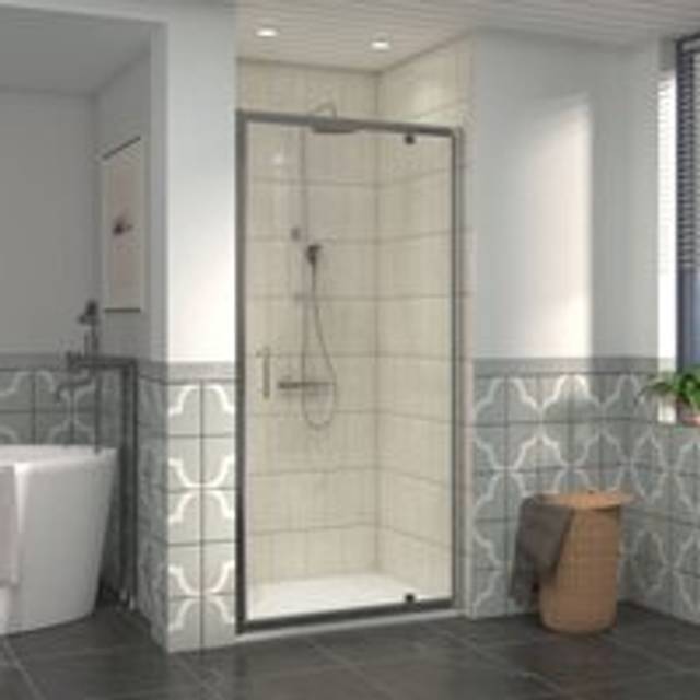 1000mm Bathroom Shower Enclosures Pivot Door Chrome Framed with 1000x1000mm smc Square Shower Tray White - NRG