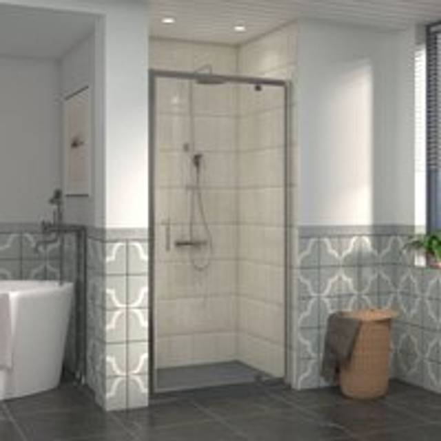 900mm Bathroom Shower Enclosures Pivot Door Chrome Framed with 900x700mm smc Rectangle Shower Tray Anthracite - NRG