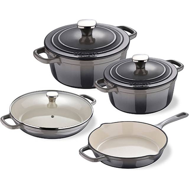 MasterPro Unique | 7-Piece Cookware Set | Cooking Set with 3 Saucepans of 19, 27 and 30.5 cm with Lids and 1 x 24.5 cm Frying Pan | Cast Iron |