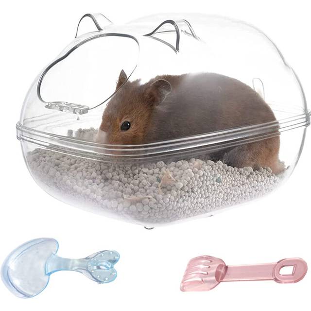 Hamster Sand Bath Container Small Pet Bathtub Sauna Toilet Washroom Box with Shovel Small Animal Bathroom for Syrian Gerbil Dwarf Guinea Pig Rat Mice