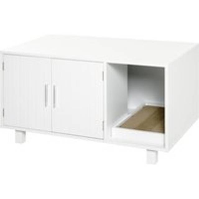 PawHut Indoor Feline Cat Box Furniture Kitty Table w/ Scratch & Magnetic Doors