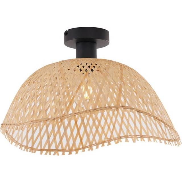 Art Deco Ceiling Light Black with Natural Bamboo 40cm - Alka