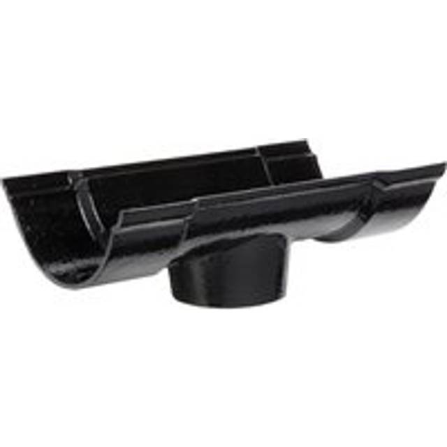 Cast Iron Beaded Half Round Gutter Running Outlet - 100mm for 75mm Downpipe Black