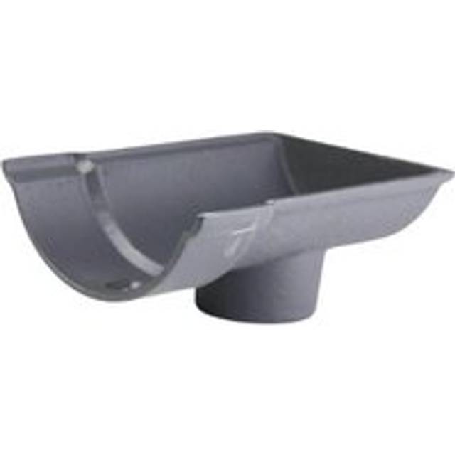 Cast Iron Beaded Half Round Gutter External Stopend Outlet - 100mm for 65mm Downpipe Primed