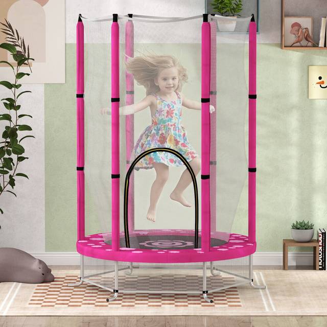 AIYAPLAY 4.6FT Kids Trampoline with Safety Enclosure Net - Pink | TJ Hughes