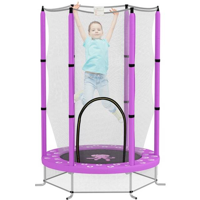 AIYAPLAY 4.6FT Toddler Trampoline w/ Safety Enclosure Net, for Indoor Outdoor Use, Ages 3-6 Years, Octopus Pattern - Purple