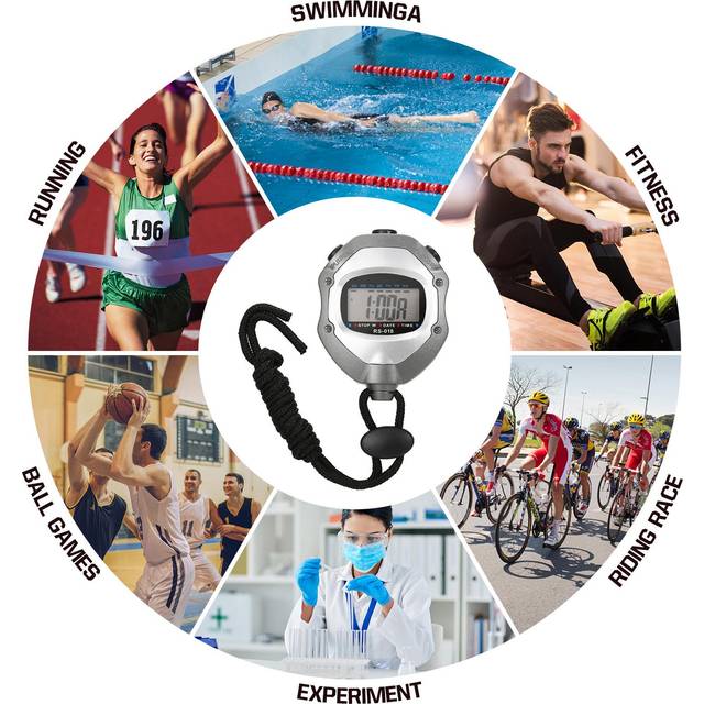 Vattentät stoppur Digital Handheld LCD Timer Kronograf Sportdisk med rem för simning grå